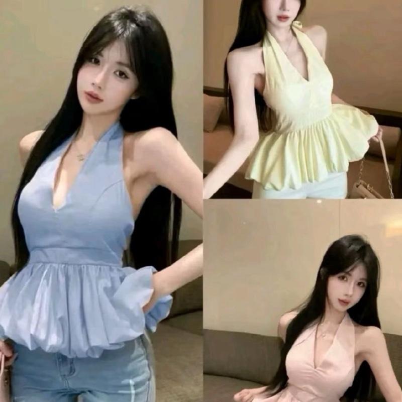 ÁO YẾM CỘT NƠ CỔ DÁNG BÍ PHỒNG HACK EO SIÊU XINH ko có mút KIM NGUYET STORE