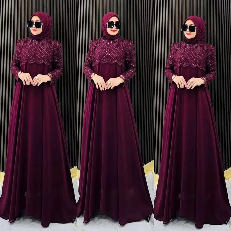 COD DRESS KAAMA BURGUNDY BURKAT CANTIK MEWAH SET HIJAB FREE TAS CANTIK MEWAH Gamis Wanita Muslim Pesta Kondangan Lebaran