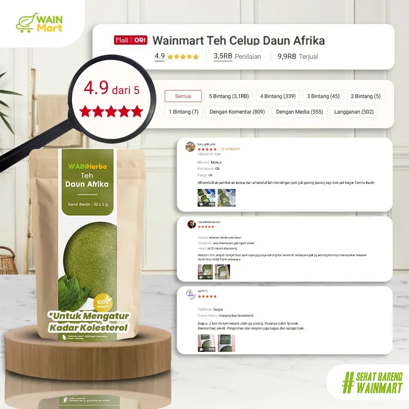 WAINHerba Teh Celup Herbal Daun Afrika - Mengontrol Tekanan Darah - 20 Tea Bag