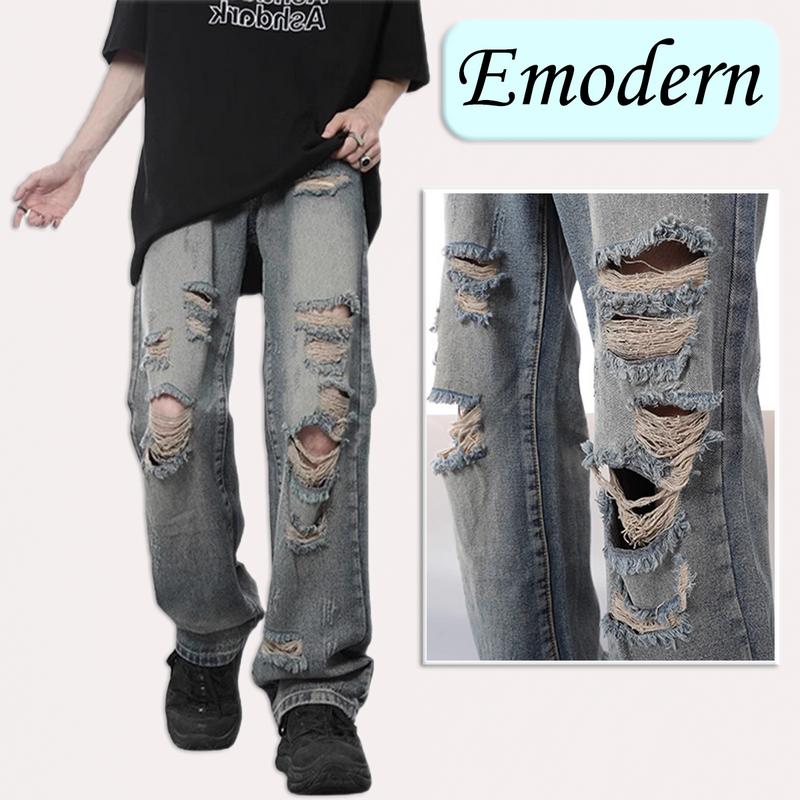 Quần Jean Rách, Phong Cách Cổ Điển Đường Phố Cao Cấp Mỹ, Thiết Kế Công Nghiệp Nặng, Dành Cho Nam, Hợp Xu hướng, Bán Chạy, Thời Trang Đường Phố, Dáng Rộng Rãi Và Bó Sát, Quần Ống Đứng Menswear Pants Pants
