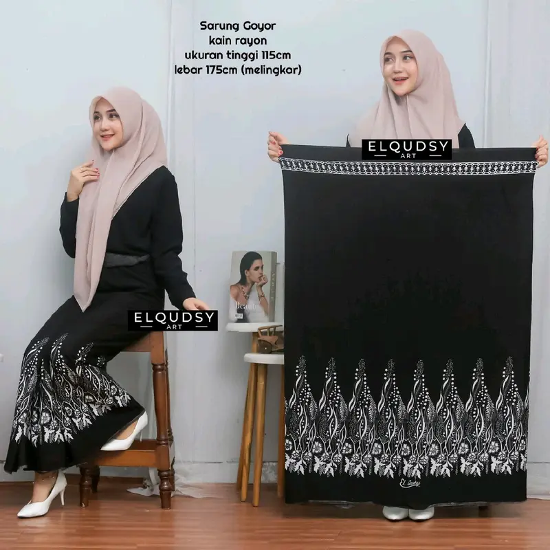 Afi.id • Sarung santri Mbak santri  Remaja Putri Bahan Rayon Sarung Goyor Printing Hitam Motif Bunga Wanita Muslim Adem Lembut Nyaman dipake seharian (COD) Batik Dewasa Pekalongan 7