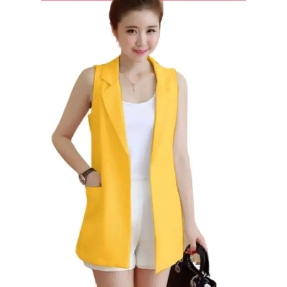 vest blazer wanita - pocket blazer panjang - rompi panjang wanita - pocket long coat wanita - blazer wanita - jas panjang wanita tanpa lengan 3