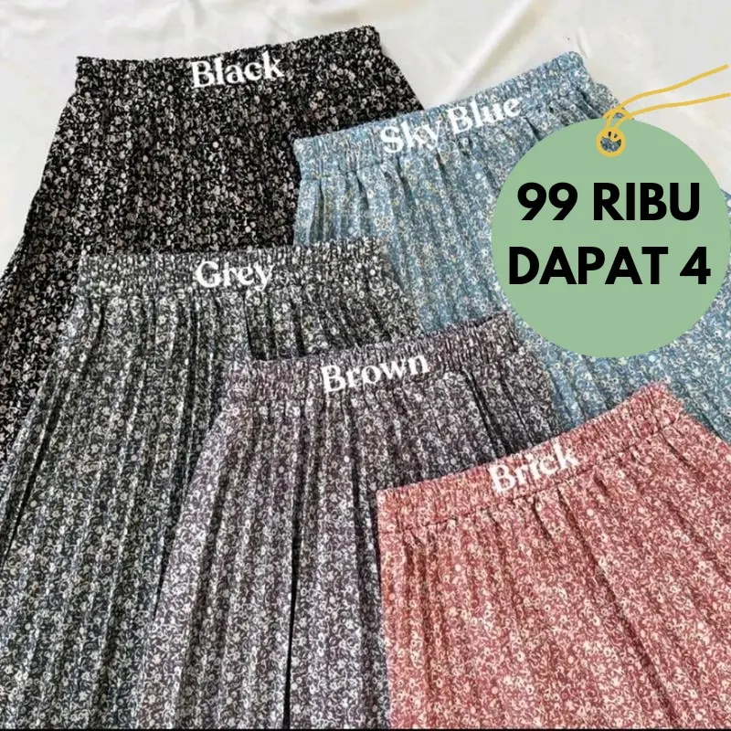99 RIBU DAPAT 4 Rok Plisket Bunga Cantik Premium Panjang Wanita Terbaru Bawahan Skirts Korea Motif Terbaru Karet Melar Nyaman