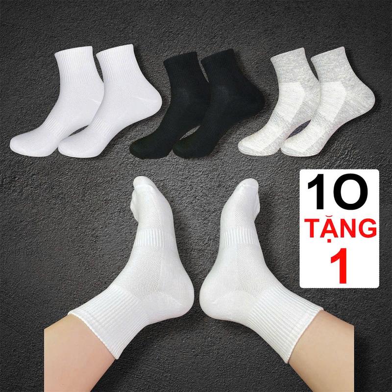 [Tất Cổ Lửng có COTTON] Sét 10 Tặng 1 Tất cổ Cao 16cm Chất Liệu Cotton Dệt Kim Dày Mịn Thoáng Khí, Tất cổ cao Nam Nữ Size 35-42 tất trắng cao vớ trắng - XUONGVOSAIGON made viet nam