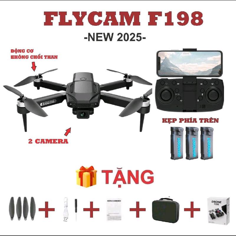 flycam F198 NEW 2025 KHÔNG CHỔI THAN 2 CAMERA + CẢM BIẾN quang học HỖ TRỢ định VỊ VỊTRÍ Drone Chụp Ảnh h16