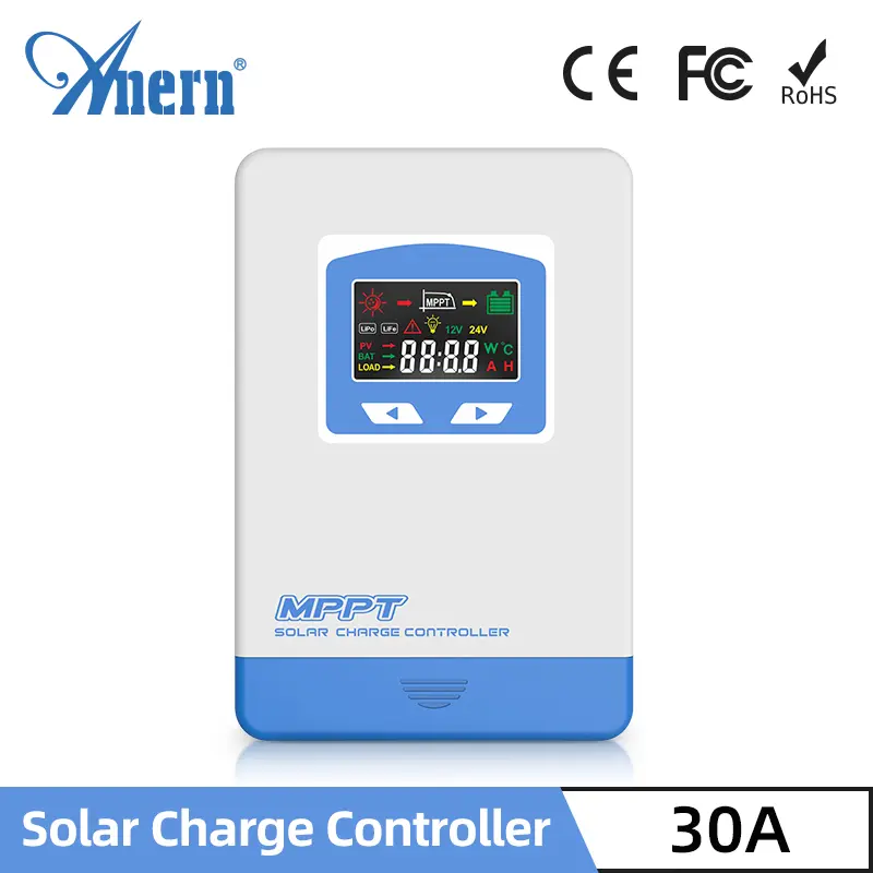 Bộ điều khiển sạc năng lượng mặt trời MPPT, Anern, 30A, Thích hợp cho cài đặt năng lượng mặt trời, Hỗ trợ nhận dạng tự động 12V / 24V, Tương thích với pin đa dạng, Công nghệ tiên tiến, Cung cấp nhiều chức năng