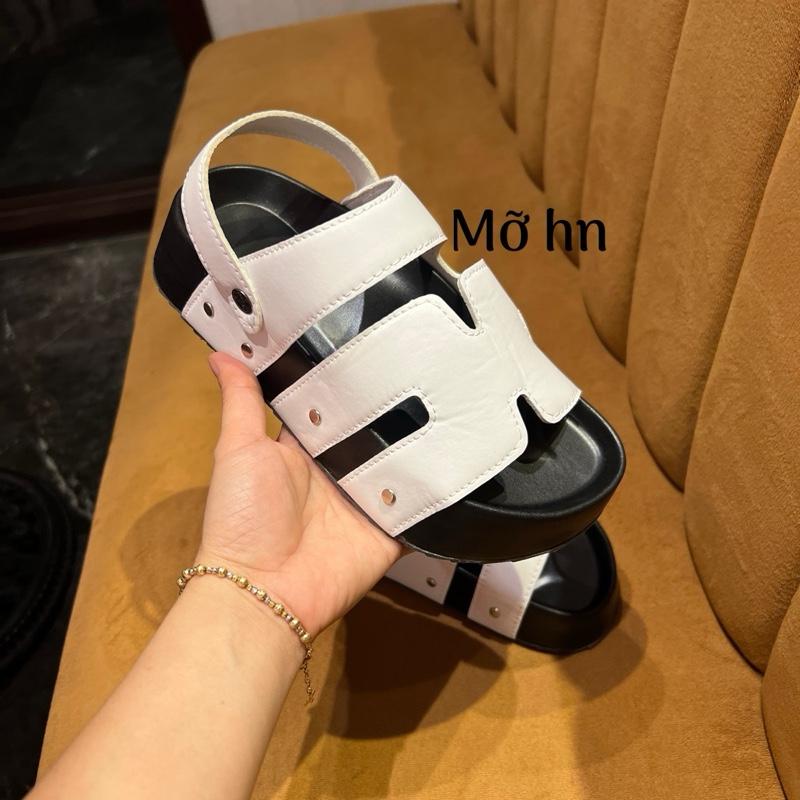 Dép sadan nữ da trơn đế cao 4cm tán đinh quai da mềm phom gọn chân tôn dáng