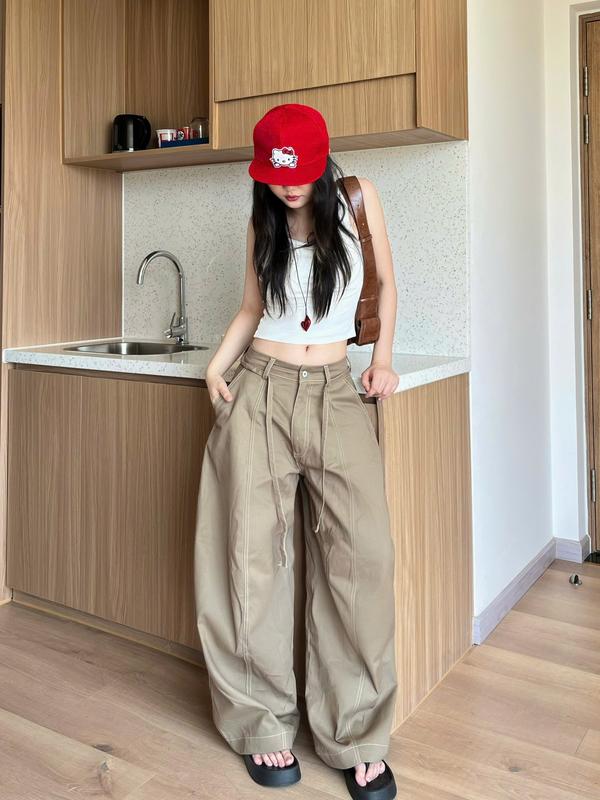 Quần kẻ sọc ống rộng Striped Kaki Migcool Q01