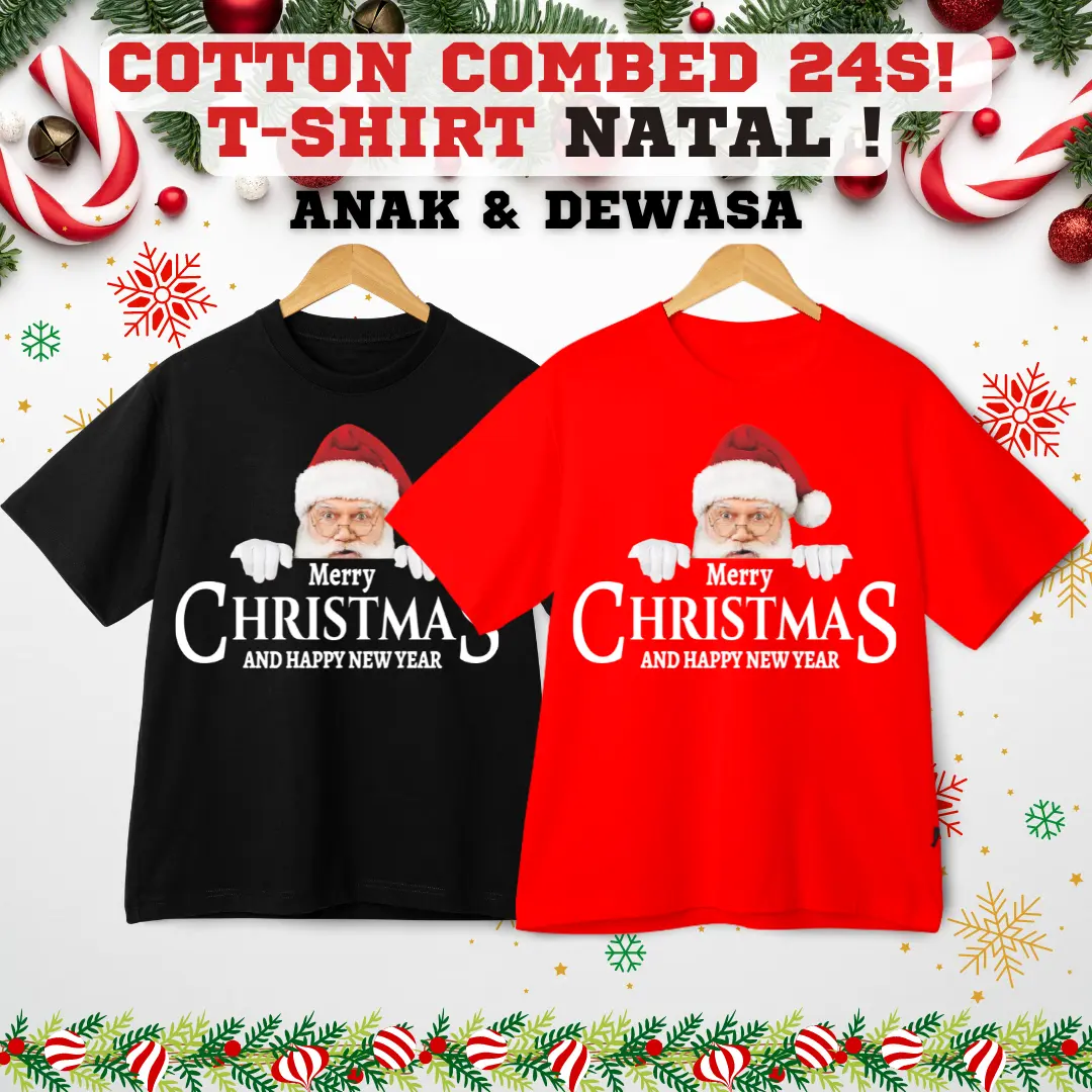 BAJU NATAL 2024 ANAK & DEWASA PRIA WANITA / T-SHIRT KAOS Oblong KATUN COMBED 24S Fashion