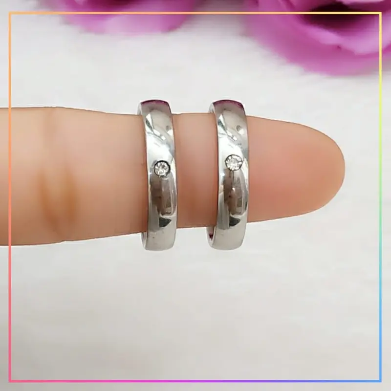 Cincin Kawin Udah Dapat 2 Pcs Cincin, Berlapis Emas 24K Polos Mata silver Bisa COD 2