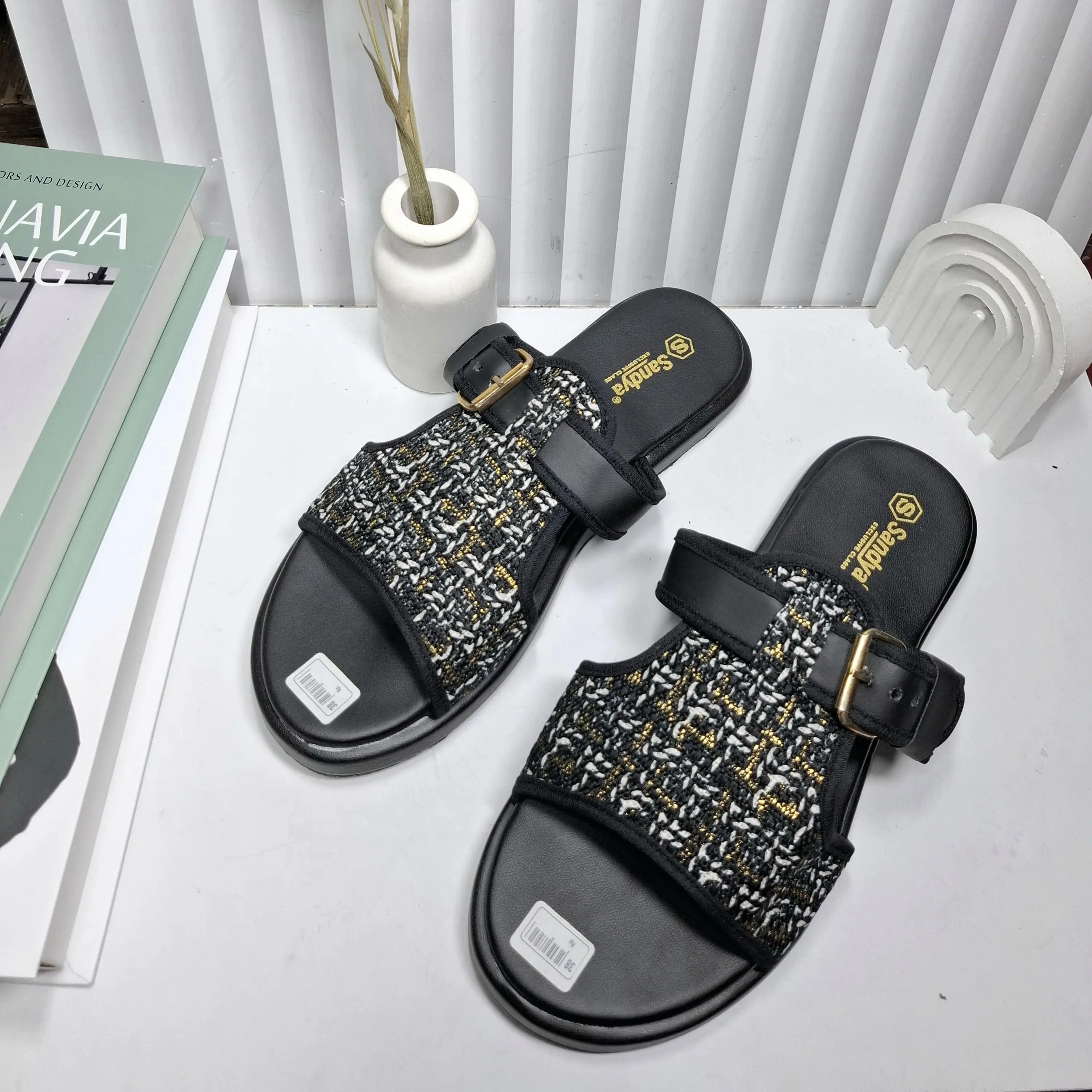 Sandal Platform Wanita Tali Gasper Motif Rajut Kekinian Terbaru