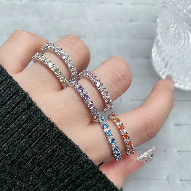 New versatile and compact small circle micro inlaid colorful open ring