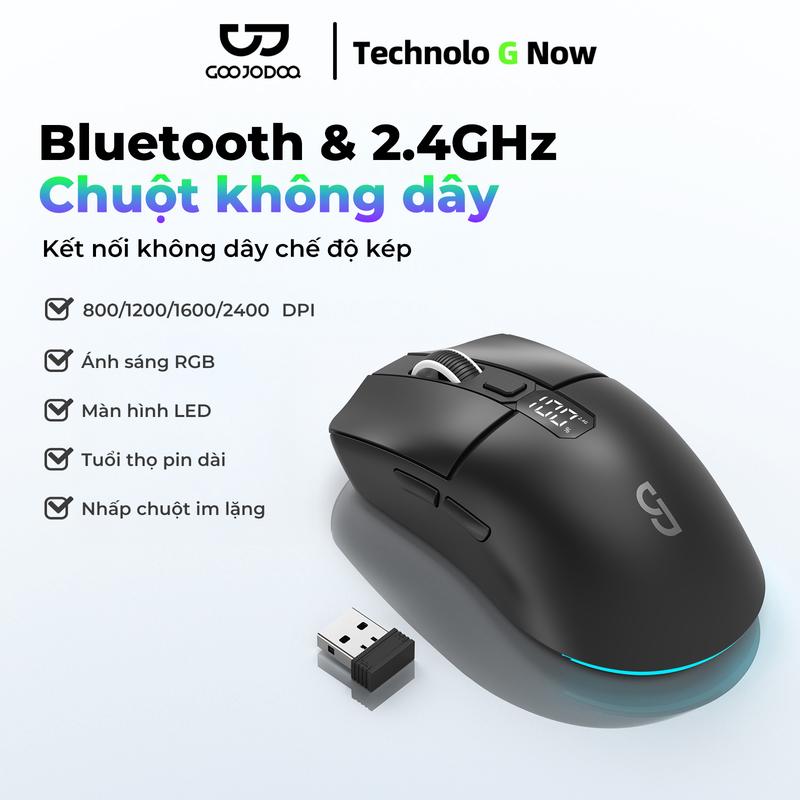Chuột Không Dây Bluetooth & 2.4GHz, ánh sáng RGB, màn hình Led, điều chỉnh DPI 4 cấp độ, chuột nhẹ, thiết kế công thái học