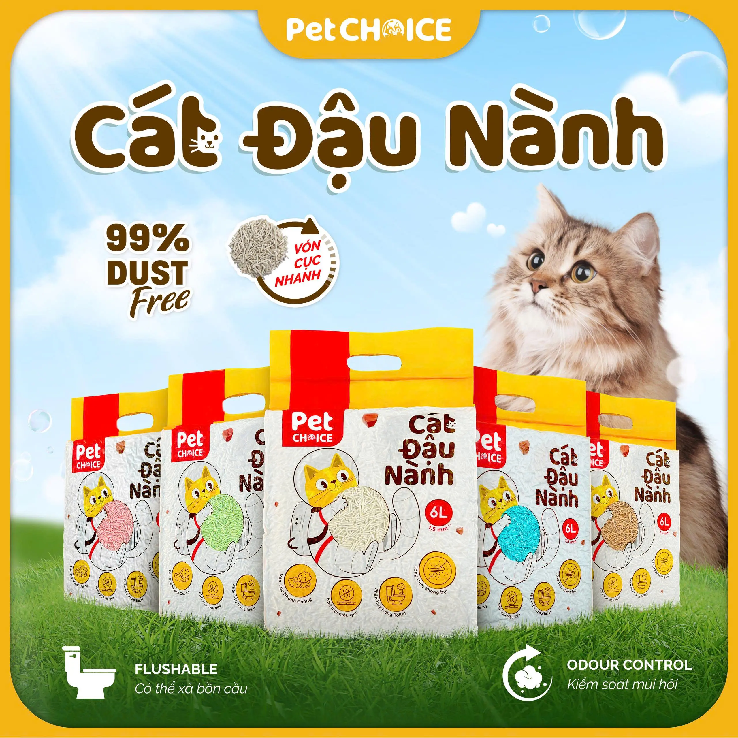 Cát đậu nành cho mèo - Cát hữu cơ vệ sinh cho mèo - Cát đậu nành PetChoice 2kg
