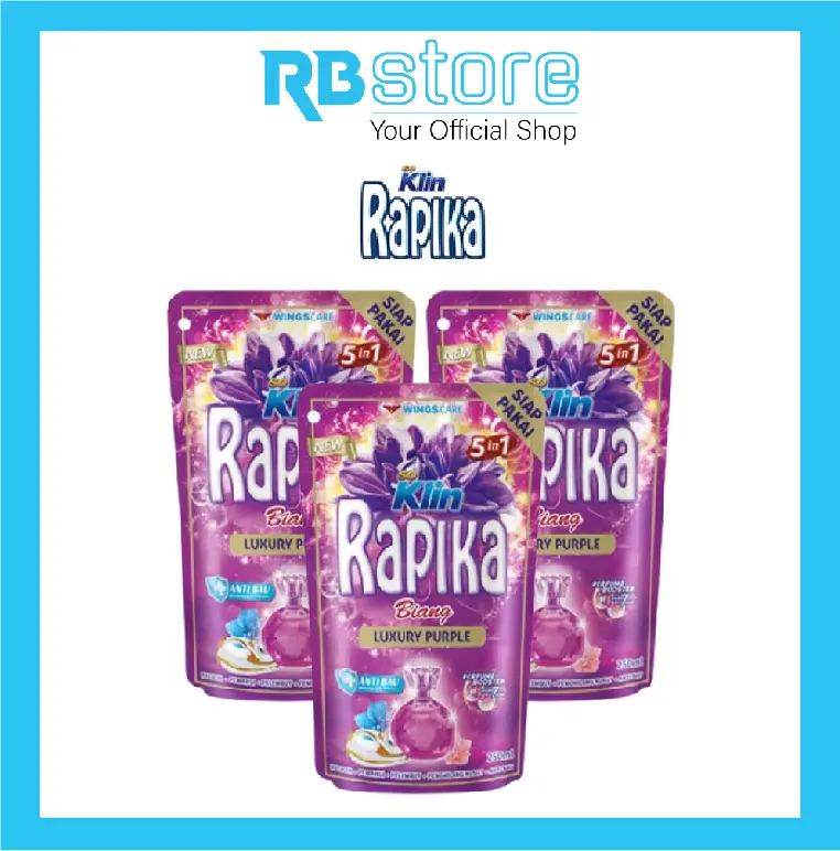 Rapika Biang Pouch 250ML Triplepack (3 Pcs) Pengharum Setrika Kain I Gold, Cool Blue, Exotic Purple, Lovely Pink