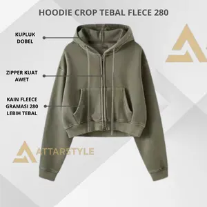 Hoodie Zipper crop Premium Oversize BB 35-95 kg Jaket Basic wanita Kekinian Bigsize Baju atasan Sweater fleece tebal Lembut 280 nyaman Cewek Tangan panjang stylist Katun Crewneck Oblong