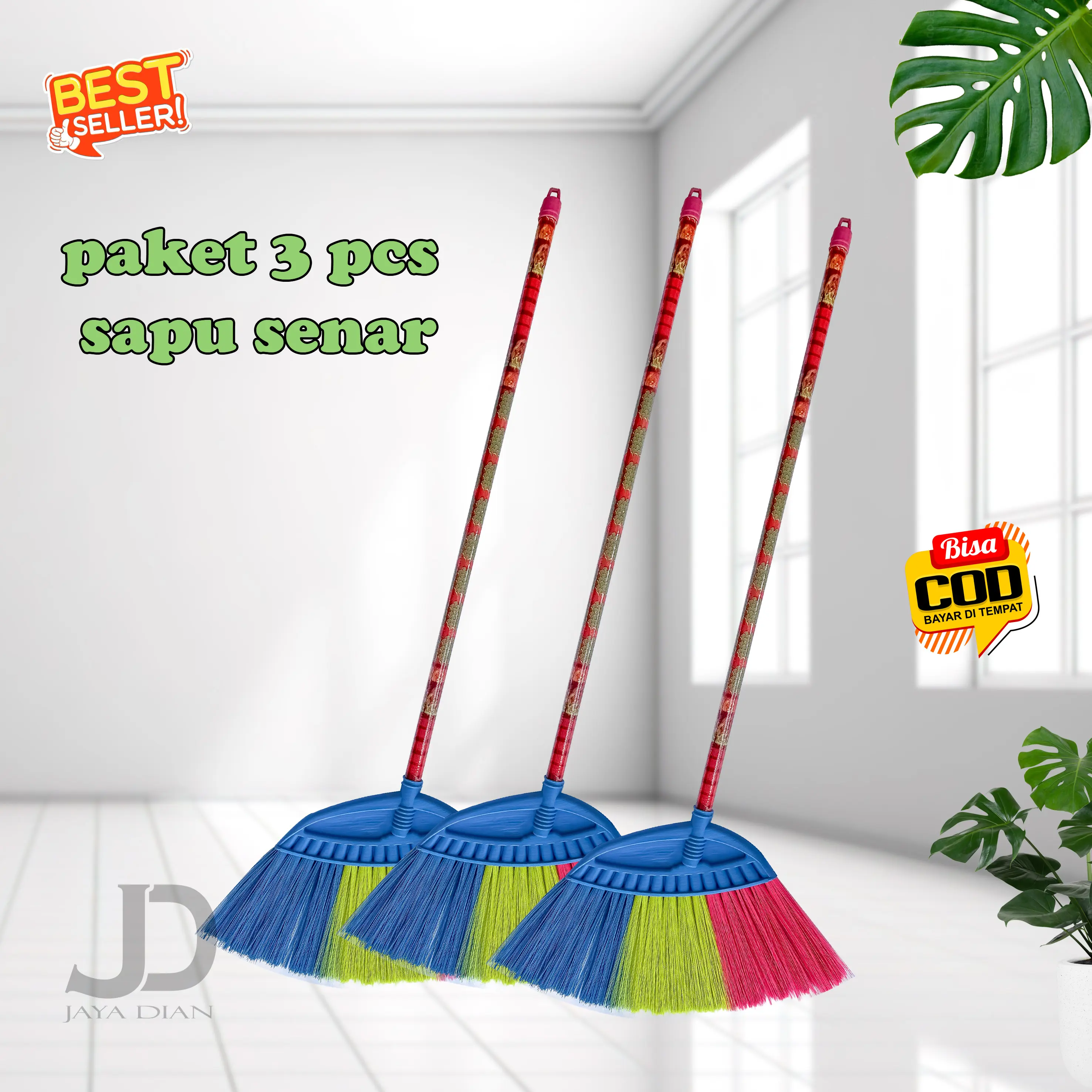 Sapu Senar Nilon 3pcs dengan Gagang - Ukuran 80-90 cm Random Corak dan Warna