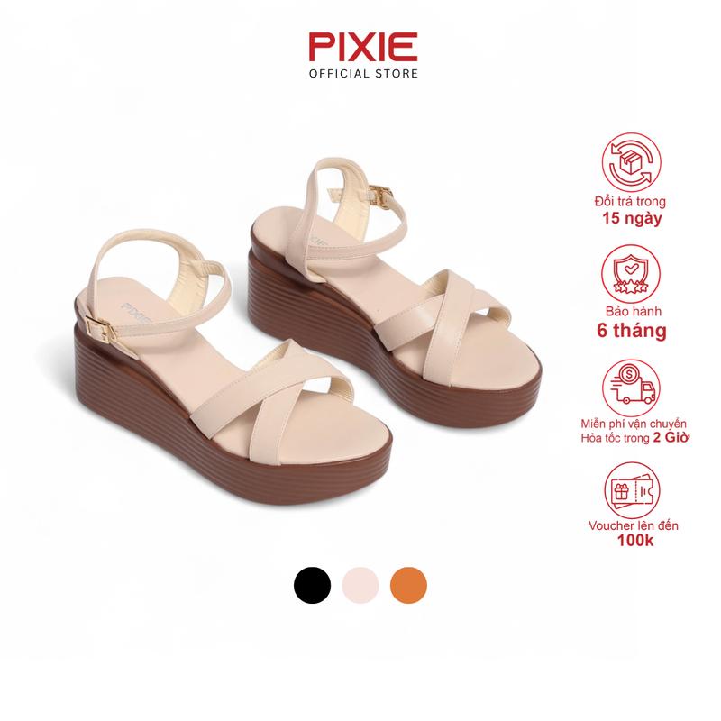 Giày Sandal Nữ Đế Xuồng Quai Chéo 7cm Pixie P207