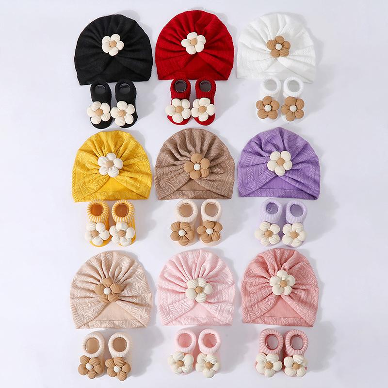  Bộ Mũ Turban Và Tất Cho Em Bé Thiết Kế Hoa Dễ Thương Được Làm Bằng Bông Co Giãn Thoải Mái Thích Hợp Cho Trẻ Sơ Sinh Thoáng Khí Và Mềm Mại Bao Gồm Mũ 
