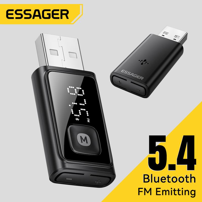 Bộ phát FM Bluetooth 5.4, Bộ Chuyển Đổi ô tô Essager, Bộ Thu âm thanh không dây, với màn hình LED, cuộc gọi rảnh tay, Micrô khử tiếng ồn
