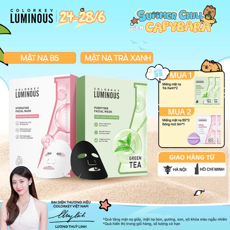 Mặt Nạ Giấy COLORKEY LUMINOUS Vitamin B5 Hỗ Trợ Cấp Ẩm Làn Da/ Purifying Facial Mask Hỗ Trợ Giảm Dầu Và Mụn 10 miếng/hộp (25ml/miếng)