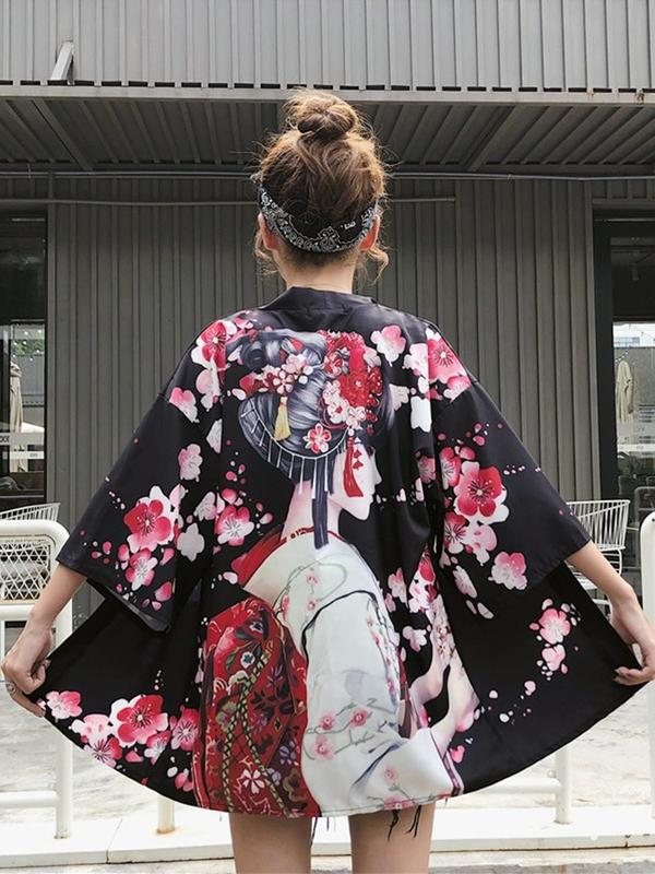 Kimono ngắn Tay Mùa Hè, Unisex, Dành Cho Nam, Thời Trang Đường Phố Nhật Bản, Quần Áo Trang Phục Samurai, Áo Mỏng, Áo Sơ Mi Nam Phong Cách Hawaii Màu Đen Shirt Menswear 6