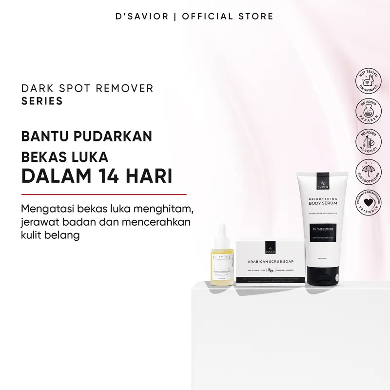 D'SAVIOR Dark Spot Remover (Brightening Body Serum 150ML + Body Oil + Arabican Scrub Soap) 3
