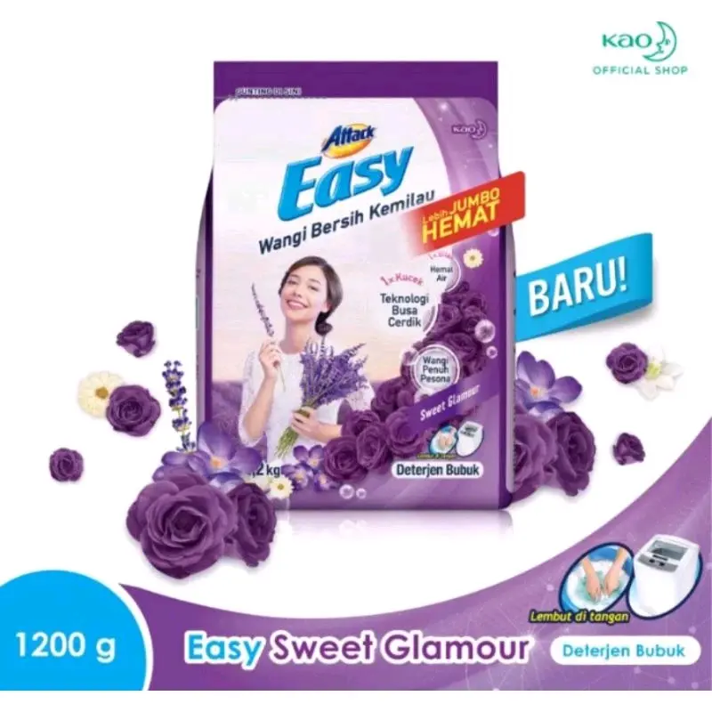 SABUN DETERGEN ATTACK EASY ISI 1200 Gr / SABUN CUCI BAJU BUBUK / DETERGEN BUBUK ATTACK EASY / DETERGEN BUBUK ATTACK EASY Pink ungu 2