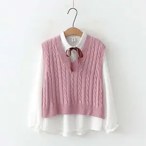 NURFAZ COLLECTION  Satu Set Kemeja Dan Rompi Vest Cable Rajut Wanita Remaja dan Dewasa One Size / Setelan Kemeja dan Rompi / Rompi Casual Wanita / Kemeja Panjang Wanita