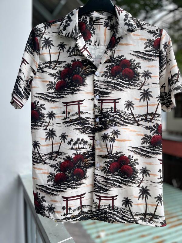 Áo Sơ Mi Cuban Hoạt Tiết Lụa Hoa Đỏ M38 Vải Lụa Siêu Mịn Nam Cổ Cuban Menswear Shirt