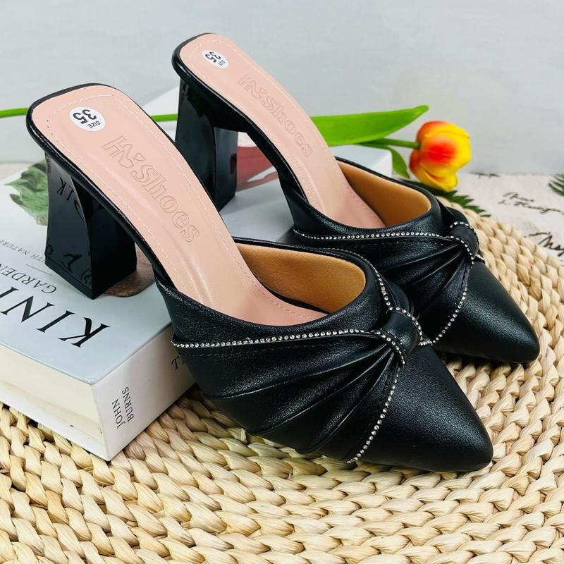 HN-09 Sục 7 phân nơ gút da mềm êm chân bản gót nhọn chuẩn size siêu sang trẻ trung thời trang 4 mùa - Hạnh Nguyên Shoes DéP GiàY Jean Đế Bằng Nữ