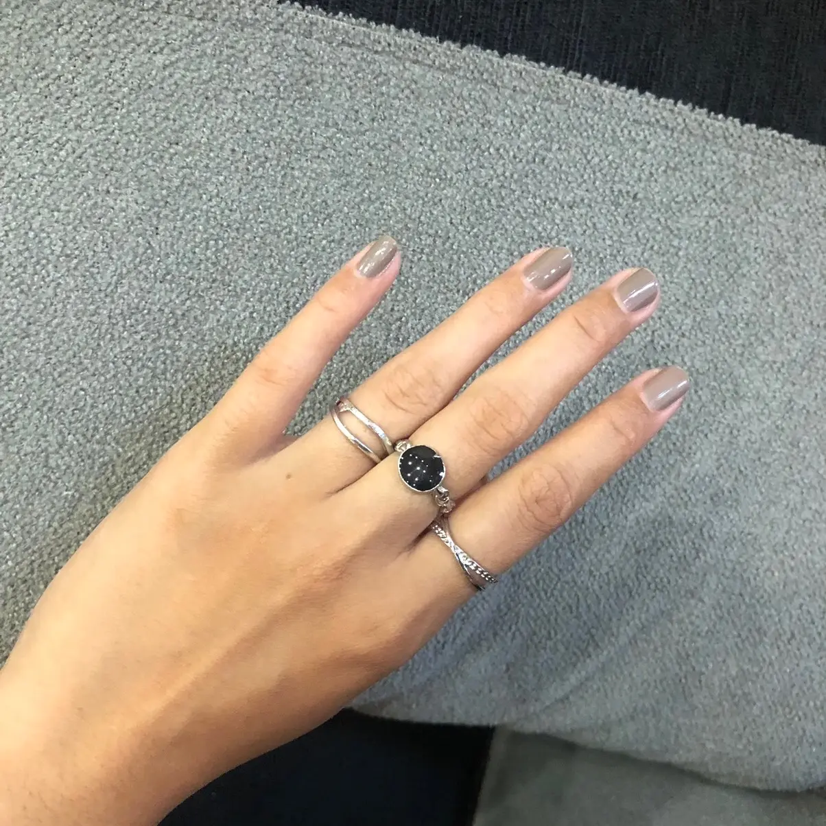 Isi 3 cincin hitam aeathetic fashion kekinian titanium silver
