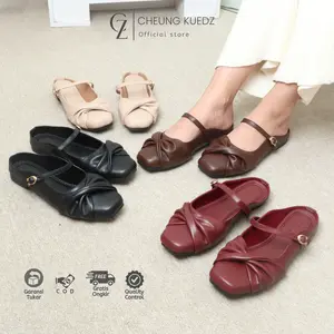 CZ - Cheung Kuedz Catalea Sandal Slop Bustong Wanita Belt Bahan Leather