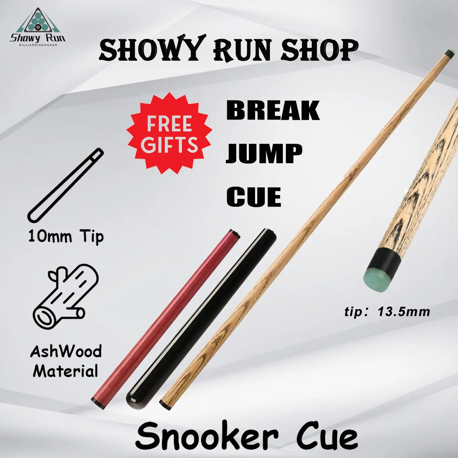 Professional Billiard Jump Cue Stick, 3-piece 13.5mm Tip, Solid Wood Construction, Bakelite Tip for Powerful Breaks, 19-20oz Weight Range, Billiards Pool Accessories