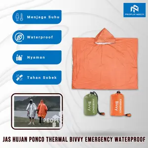 Jas Hujan Ponco Thermal Bivvy Emergency Waterproof Rain Jas Hujan Survival Camping Hiking