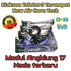 Klakson Angin telolet 3 Terompet paket dengan modul angklung 17 Nada terbaru bisa dipakai 12-24 Volt, Corong klakson tebal dan switch berteknologi terbaru lebih kuat menahan tekanan angin Car Kendaraan Accessories
