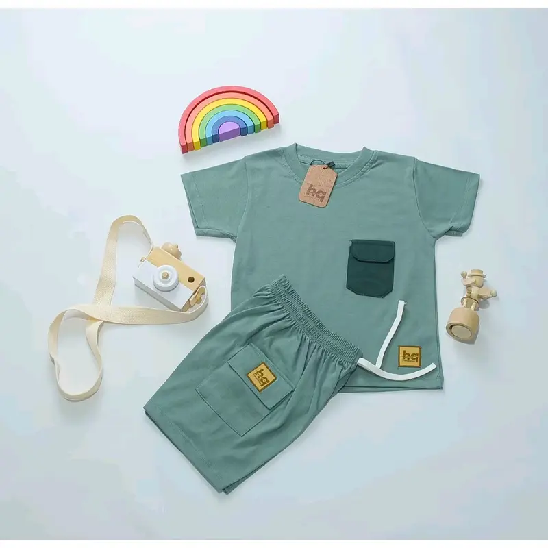 Setelan Kaos Anak Poket Satu Laki Laki Perempuan Bahan Adem Katun 30s Fashion 5