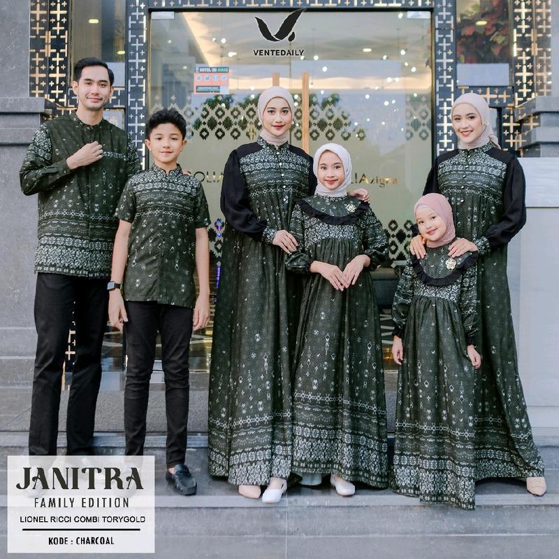 SISOL - JANITRA FAMILY SET SERIES ORI VENTEDAILY 2025 - Baju Seragam Sarimbit Lebaran Idul Fitri Idul Adha Halal Bihalal Keluarga Dress Dewasa dan Anak + Kemeja Koko Dewasa dan Anak Kembaran Motif dan Bahan Leonel Ricci mix Torygold Premium Ekskulif 3