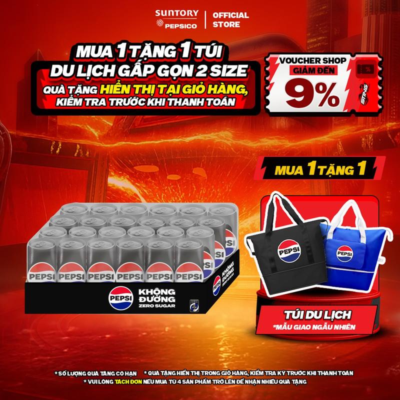 [DEAL SỐC] Thùng 24 Lon Nước Ngọt Giải Khát Có Gaz Pepsi Không Calo, Không Đường (320ml/lon)