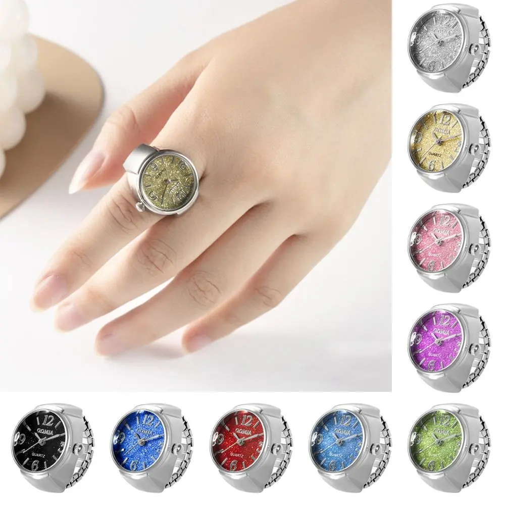 Nhẫn Đồng Hồ Cặp Đôi Kỹ Thuật Số, Chất Liệu Hợp Kim Sáng Tạo, Nhẫn Ngón Tay Thạch Anh Tròn, Nhẫn Co Giãn Cổ Điển Dành Cho Nam Giới, Món Quà Lý Tưởng