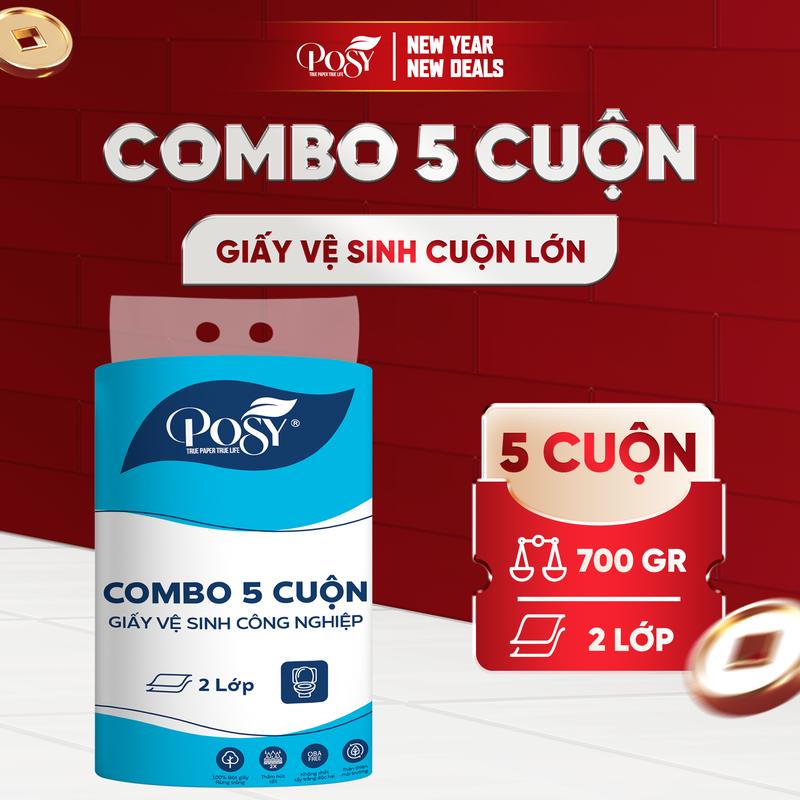   ĐA KHO  COMBO TRÒN Gồm 5 CUỘN GIẤY VỆ SINH POSY - mỗi cuộn 700GR 2 LỚP mềm mịn tiết kiệm dùng cho gia đình văn phòng... 