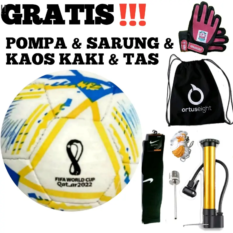 Bola Sepak Murah Size 5 Bonus Sarung Tangan Kiper Anak Ball Outdoor Kaki Pompa 2