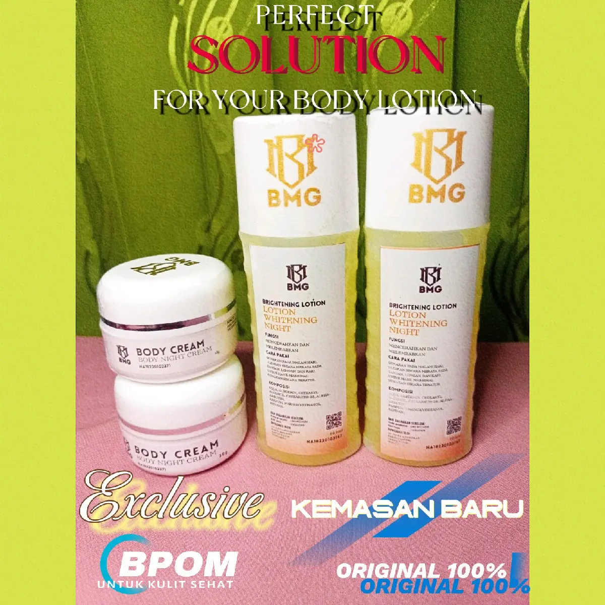 Lotion Tubuh Pencerah dan Pemutih BMG ORIGINAL dengan Alpha Arbutin - NEW PACKING