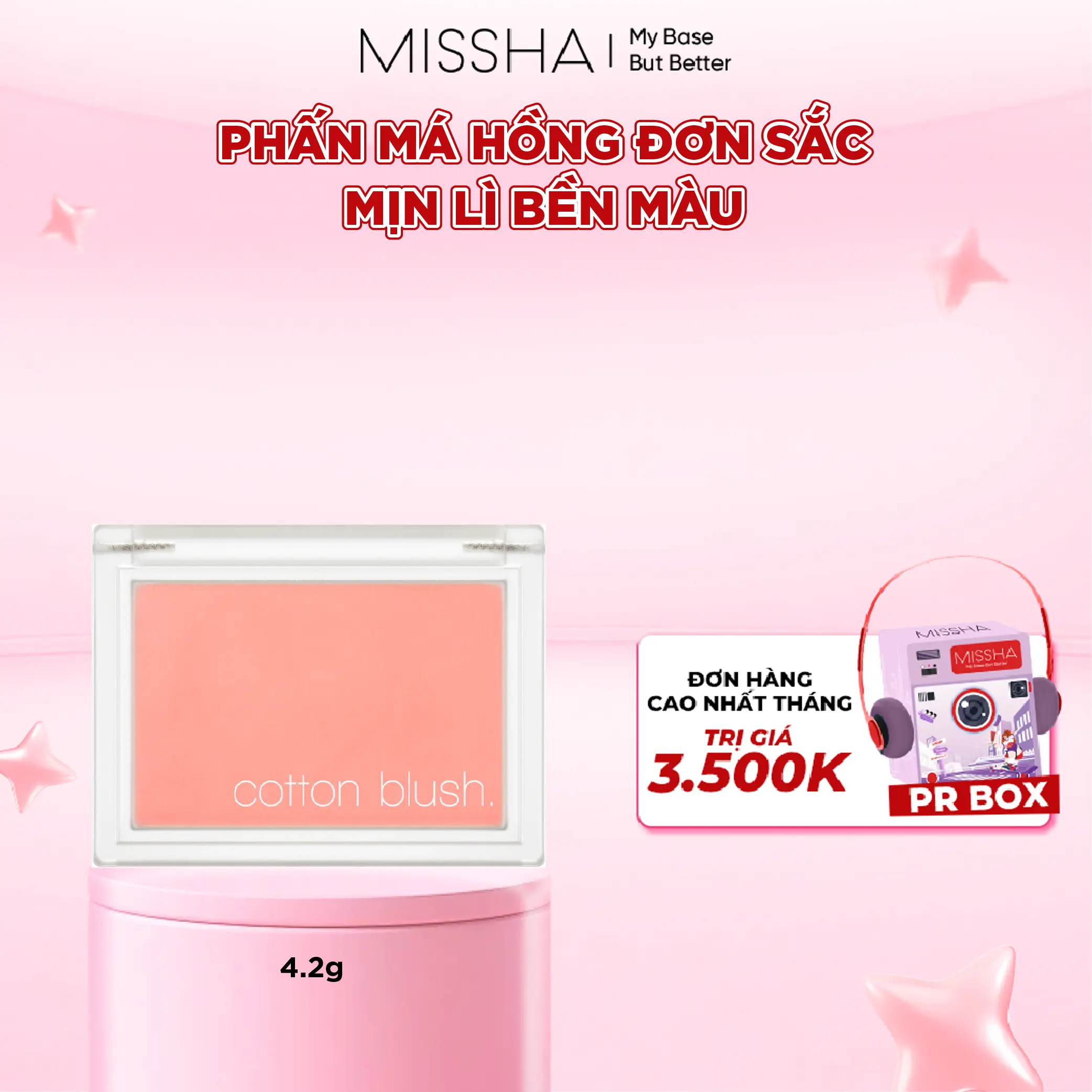 Missha Phấn Má Hồng Cotton Blush 4.2g Mỏng Nhẹ, Bám Màu, Tự Nhiên [FS]