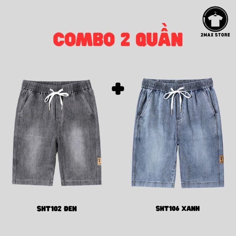 COMBO 2 Quần Short Jean Nam Nữ H&L BOUTIQUE Cao Cấp 2 Màu Xanh Đen Chất Liệu Bò Co Dãn Nhẹ