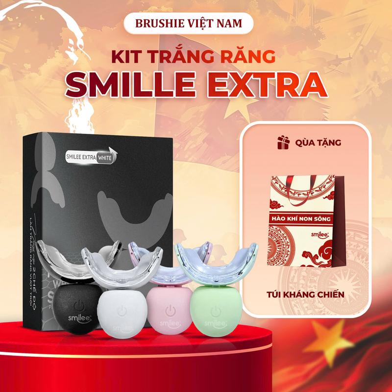 [Brushie x Luongtoanthang712] Bộ Kit Hỗ Trợ Làm Trắng Răng Smilee Extra White (Phiên bản cải tiến)  - Duy trì độ trắng 8-12 tháng tuỳ cơ địa từng người  - Bảo hành 12 tháng - Hàng chính hãng - TẶNG BAO BÌ NƠ + NƯỚC SÚC MIỆNG + KẸO THƠM MIỆNG #KITEX