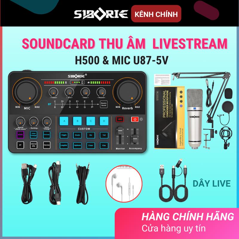 SIBORIE Bộ Mic Hát Live Stream Soundcard H500 Kèm Mic U87-48V Cao Cấp Thiết Bị Thu Âm Chuyên Nghiệp Hát Karaoke Chính Hãng Tích Hợp Hiệu Ứng Autotune Bluetooth