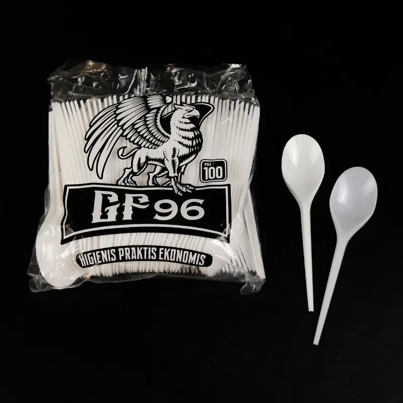 1 PACK ISI 100 Pcs Sendok Makan STG Plastik PUTIH SUSU MURAH Pudding Yoghurt Cake | Sendok Makan Panjang Plastik Putih Susu,Ukuran 7inci,1 pack isi +/-100pcs 5