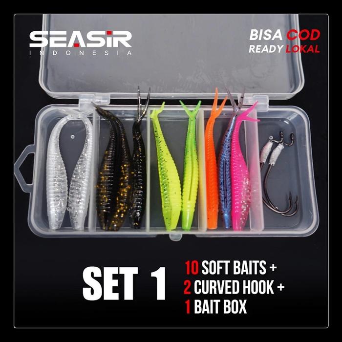 Gambar SEASIR Umpan Soft Lure Set 1 10 Soft Bait 2 Curved Hook 1 Bait Box PVC Berkualitas Tinggi Mencegah Kepala Pecah Desain Benang Hidup Ekor Terpisah dari SEASIR Kab. Tangerang Tokopedia