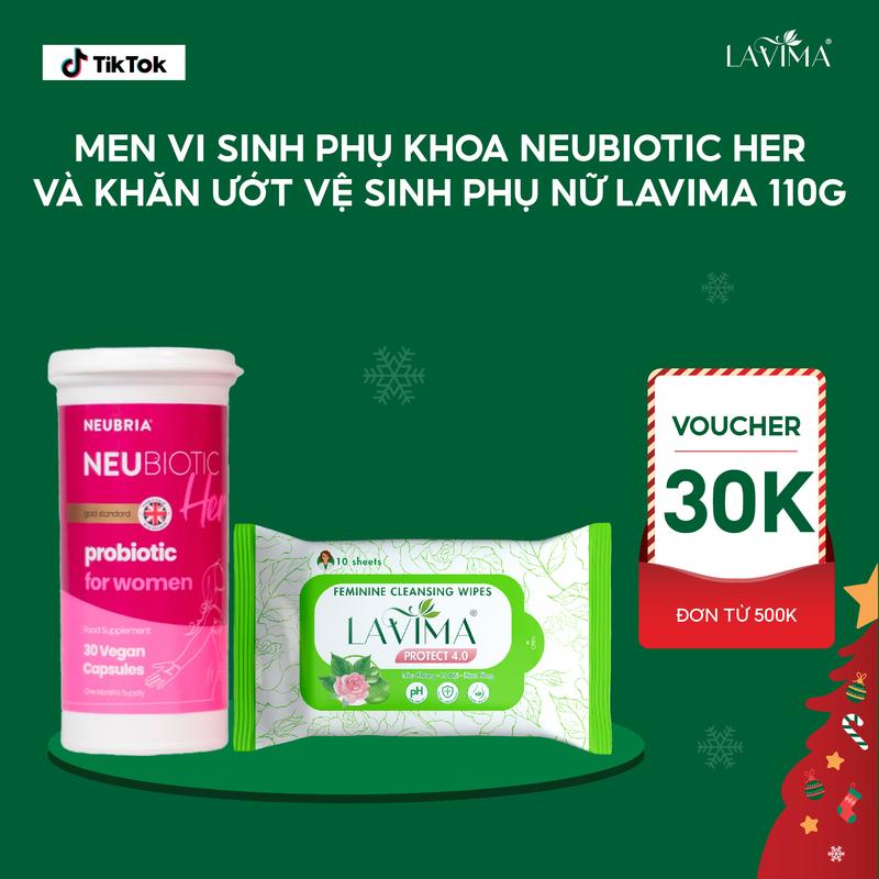 TẶNG KHĂN ƯỚT LAVIMA Men Vi Sinh Phụ Khoa Neubiotic Her Viên Uống Phụ Khoa Lavima Chứa 25 Tỷ Lợi Khuẩn Nhập Khẩu Anh Quốc Hộp 30 Viên